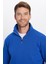 Unisex Relax Fit Rahat Kesim Pamuklu İçi Polarlı Yarım Fermuarlı Sax Mavi Dik Yaka Sweatshirt 1