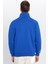 Unisex Relax Fit Rahat Kesim Pamuklu İçi Polarlı Yarım Fermuarlı Sax Mavi Dik Yaka Sweatshirt 7