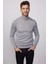 Erkek Slim Fit Dar Kesim Tam Balıkçı Yaka Düz Yün Gri Triko Kazak 1