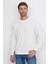 Unisex Relax Fit Rahat Kesim %100 Pamuk Basic Beyaz Bisiklet Yaka Sweatshirt 1