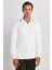 Erkek Slim Fit Dar Kesim Çizgi Detaylı Beyaz Polo Yaka Kazak 1