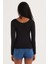Kadın Slim Fit Dar Kesim Uzun Kollu Viskon Siyah Bluz 7