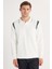 Erkek Slim Fit Dar Kesim Uzun Kol Polo Yaka Çizgili Beyaz Kazak 1