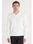 Erkek Slim Fit Dar Kesim Uzun Kol Polo Yaka Çizgili Beyaz Kazak 1