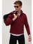 Erkek Slim Fit Dar Kesim Armürlü Fermuarlı Bordo Dik Yaka Kazak 1