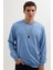 Erkek Relax Fit Rahat Kesim %100 Pamuk 2 İplik Bisiklet Yaka Mavi Sweatshirt 1