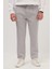 Erkek Slim Fit Dar Kesim Lastikli Bağcık Detaylı Gri Pantolon 1