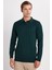 Erkek Slim Fit Dar Kesim Uzun Kol Polo Yaka Çizgili Yeşil Kazak 1
