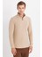 Erkek Slim Fit Dar Kesim Pamuklu Yarım Fermuarlı Taş Dik Yaka Sweatshirt 1