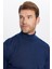 Erkek Slim Fit Dar Kesim Tam Balıkçı Yaka Düz Yün Lacivert Triko Kazak 1