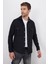 Slim Fit Uzun Kollu Kışlık Oduncu Çift Cep Kapaklı Düz Erkek Siyah Gömlek 7