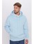 Unisex Oversize Geniş Kesim Pamuklu Yumuşak Dokulu İçi Polarlı Basic Mavi Kapüşonlu Sweatshirt 1