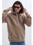 Unisex Oversize Geniş Kesim Pamuklu Yumuşak Dokulu İçi Polarlı Basic Vizon Renk Kapüşonlu Sweatshirt 4