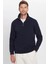 Unisex Relax Fit Rahat Kesim Pamuklu İçi Polarlı Yarım Fermuarlı Lacivert Dik Yaka Sweatshirt 1