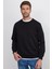 Unisex Relax Fit Rahat Kesim %100 Pamuk Basic Siyah Bisiklet Yaka Sweatshirt 1