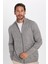 Erkek Slim Fit Dar Kesim Açık Gri Dik Yaka Fermuarlı Düz Hırka 1