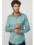Slim Fit Uzun Kollu Likralı Düz Pamuk Saten Yeşil Erkek Gömlek 1