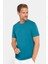 Erkek Slim Fit Dar Kesim Pamuklu Yumuşak Doku Likralı Esnek Kumaş Basic Petrol Bisiklet Yaka Tişört 1