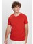 Erkek Slim Fit Dar Kesim Pamuklu Yumuşak Doku Likralı Esnek Kumaş Basic Kiremit Bisiklet Yaka Tişört 1