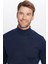 Erkek Slim Fit Dar Kesim Tam Balıkçı Yaka Düz Yün Lacivert Triko Kazak 1