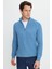 Erkek Slim Fit Dar Kesim Fermuarlı İndigo Dik Yaka Triko Kazak 1