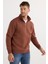 Unisex Relax Fit Rahat Kesim Pamuklu İçi Polarlı Yarım Fermuarlı Kahverengi Dik Yaka Sweatshirt 1