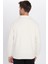 Unisex Relax Fit Rahat Kesim Fitilli Desenli Pamuklu Yarım Fermuarlı Ekru Dik Yaka Sweatshirt 7