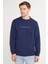 Erkek Standart Fit Pamuklu Bisiklet Yaka Şardonlu Baskılı İndigo Sweatshirt 1