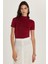 Kadın Standart Fit Kısa Kollu Yarım Balıkçı Yaka Bordo Bluz 1