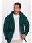 Unisex Relax Fit Rahat Kesim Pamuklu İçi Polarlı Çift Cepli Fermuarlı Yeşil Kapüşonlu Sweatshirt 1