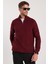 Erkek Slim Fit Dar Kesim Fermuarlı Bordo Dik Yaka Triko Kazak 1