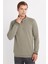 Erkek Slim Fit Dar Kesim Pamuklu Yarım Fermuarlı Dik Yaka Haki Sweatshirt 1