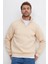Unisex Relax Fit Rahat Kesim Pamuklu İçi Polarlı Yarım Fermuarlı Ekru Dik Yaka Sweatshirt 1