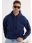 Unisex Oversize Geniş Kesim Pamuklu Yumuşak Dokulu İçi Polarlı Basic Lacivert Kapüşonlu Sweatshirt 1