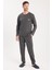 Erkek Standart Fit %100 Pamuk Bisiklet Yaka Beli Lastikli Antrasit Pijama Takımı 1
