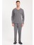 Erkek Standart Fit %100 Pamuk V Yaka Beli Lastikli Gri Pijama Takımı 1