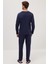 Erkek Standart Fit Normal Kesim %100 Pamuk Bisiklet Yaka Beli Lastikli Lacivert Pijama Takımı 7