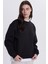 Kadın Oversize Geniş Kesim Pamuklu Bisiklet Yaka Siyah Sweatshirt 1