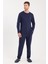 Erkek Standart Fit %100 Pamuk Bisiklet Yaka Beli Lastikli Lacivert Pijama Takımı 1