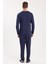 Erkek Standart Fit %100 Pamuk Bisiklet Yaka Beli Lastikli Lacivert Pijama Takımı 7