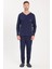Erkek Standart Fit %100 Pamuk V Yaka Beli Lastikli Lacivert Pijama Takımı 1