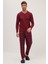 Erkek Regular Fit Pamuklu Düğmeli Yaka Beli Lastikli Desenli Bordo Pijama Takımı 1