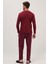 Erkek Regular Fit Pamuklu Düğmeli Yaka Beli Lastikli Desenli Bordo Pijama Takımı 7
