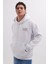 Unisex Oversize Geniş Kesim Pamuklu Yumuşak Dokulu İçi Polarlı Baskılı Beyaz Kapüşonlu Sweatshirt 1
