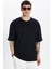Unisex Oversize Geniş Kesim %100 Pamuk Yumuşak Dokulu Basic Bisiklet Yaka Siyah Tişört 1