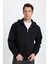 Unisex Relax Fit Rahat Kesim Pamuklu İçi Polarlı Yarım Fermuarlı Siyah Kapüşonlu Sweatshirt 1