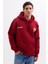 Unisex Oversize Geniş Kesim Pamuklu Yumuşak Dokulu İçi Polarlı Baskılı Bordo Kapüşonlu Sweatshirt 1