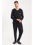 Erkek Standart Fit %100 Pamuk V Yaka Beli Lastikli Siyah Pijama Takımı 1