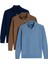 Erkek 3'lü Paket İndigo-Vizon-Lacivert Slim Fit Dar Kesim Fermuarlı Dik Yaka Triko Kazak 1