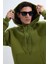 Unisex Oversize Geniş Kesim Pamuklu Yumuşak Dokulu İçi Polarlı Basic Yeşil Renk Kapüşonlu Sweatshirt 2